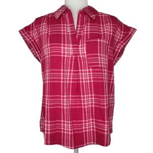 Style‎ &  Co Pink & White Plaid V-Neck Blouse